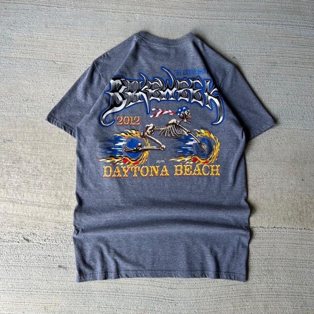 Vintage 2012 Daytona Beach Bike Week Skeleton Motorcycle T-Shirt